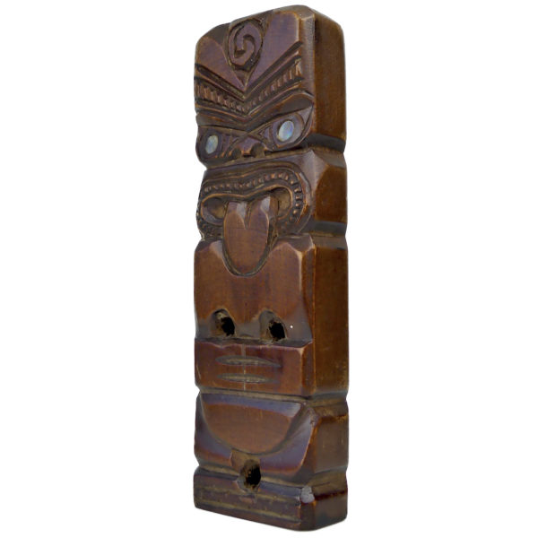 3 petits Teko Teko Maoris anciens en bois et ormeaux Nouvelle-Zélande (T3)