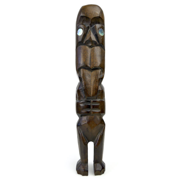 3 petits Teko Teko Maoris anciens en bois et ormeaux Nouvelle-Zélande (T2)
