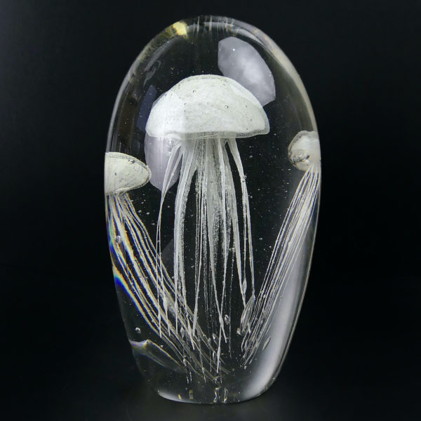 Grande sulfure 3 méduses blanches phosphorescentes en verre