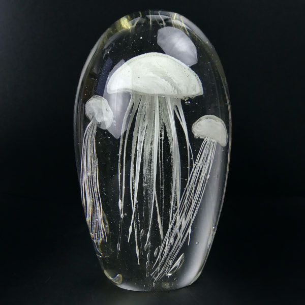 Grande sulfure 3 méduses blanches phosphorescentes en verre
