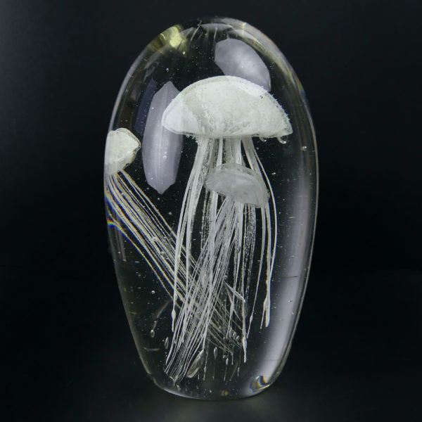 Grande sulfure 3 méduses blanches phosphorescentes en verre