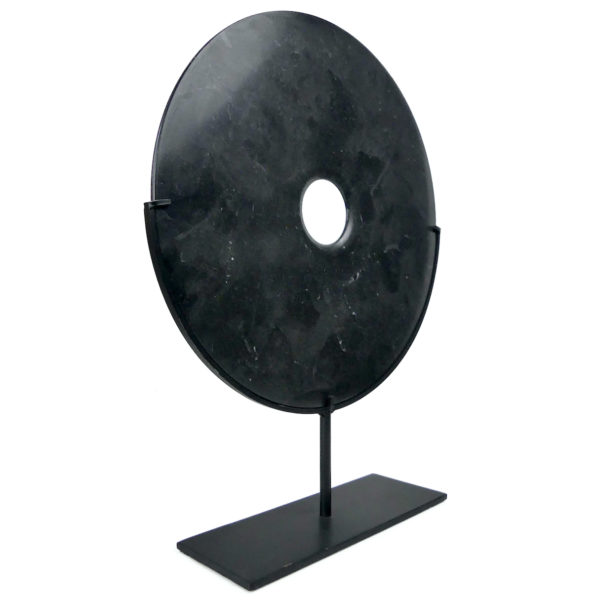 Yubi en marbre noir disque bi chinois sur pied métallique noir (3/4)