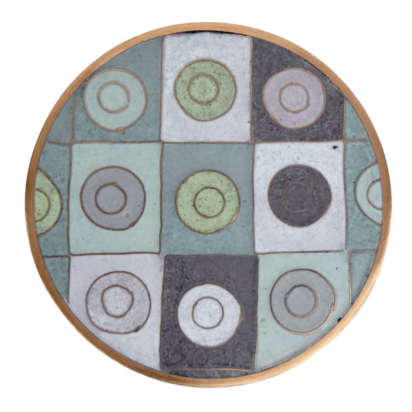 Petit pot en cloisonné aux cercles vert bleu mauve Fabienne Jouvin (dessus)