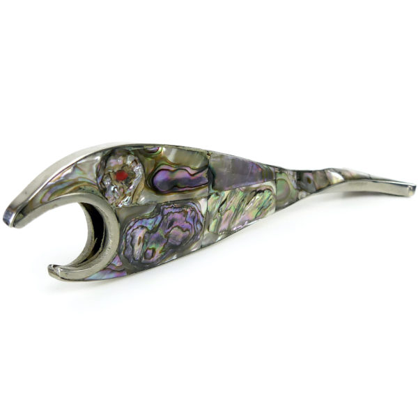 Décapsuleur poisson en argent marqueté d’ormeau Mexique (3/4)