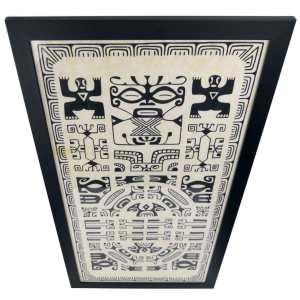 Grand tapa marquisien traditionnel encadré des îles Marquises Matatiki (dessus 3/4)