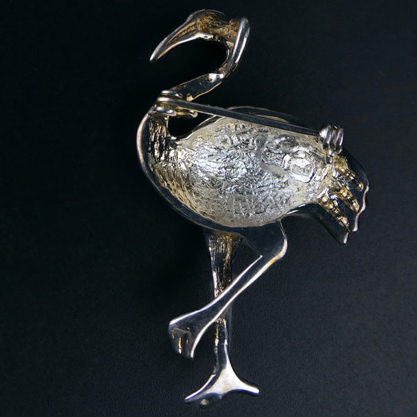 Broche pendentif ibis en nacre d'ormeau et argent Bijou fantaisie (dos)