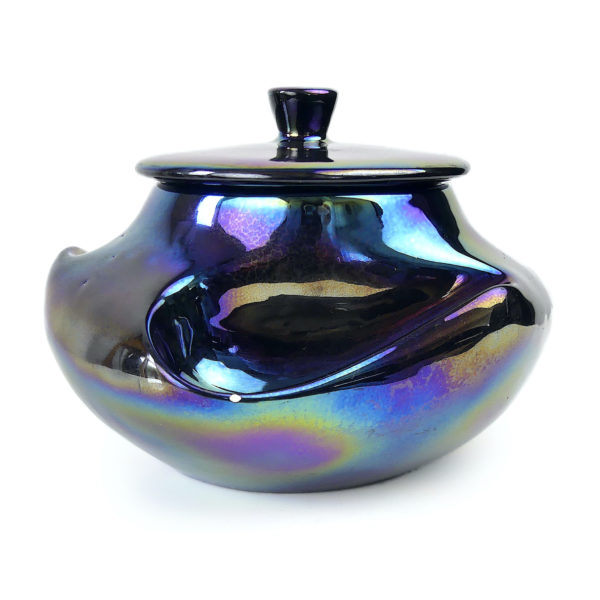 Pot à tabac vintage en céramique noire irisée France Années 60 (3/4)