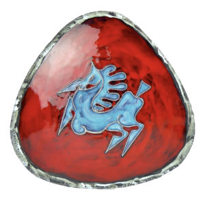 Plat Fat Lava rouge vif et bleu Fiorini Pugi Vallauris Années 50/60 (face)