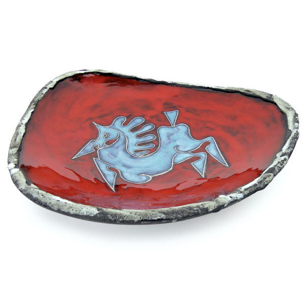 Plat Fat Lava rouge vif et bleu Fiorini Pugi Vallauris Années 50/60 (3/4)