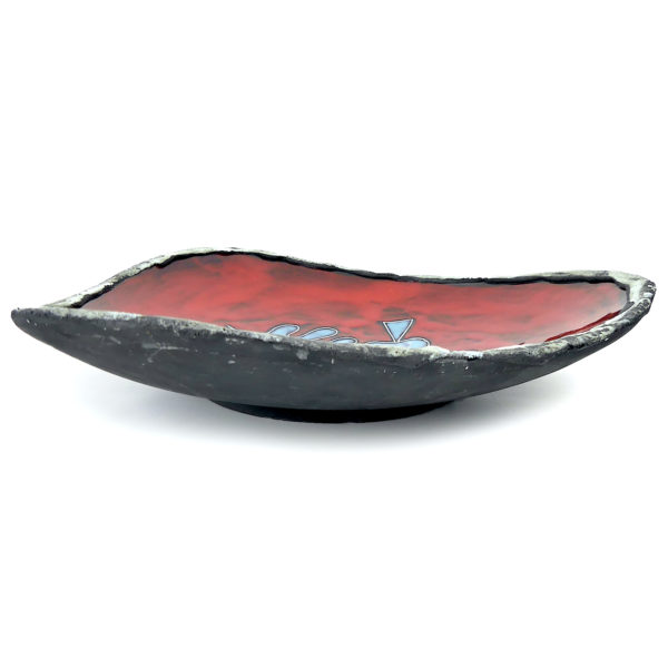 Plat Fat Lava rouge vif et bleu Fiorini Pugi Vallauris Années 50/60 (profil)
