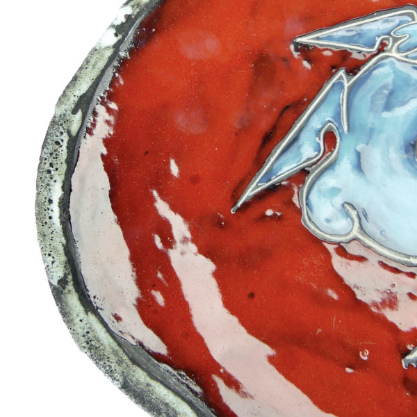 Plat Fat Lava rouge vif et bleu Fiorini Pugi Vallauris Années 50/60 (détail)