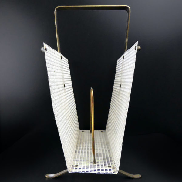 Porte-revue grillage blanc en métal et laiton Années 60 Design Allemand (profil)