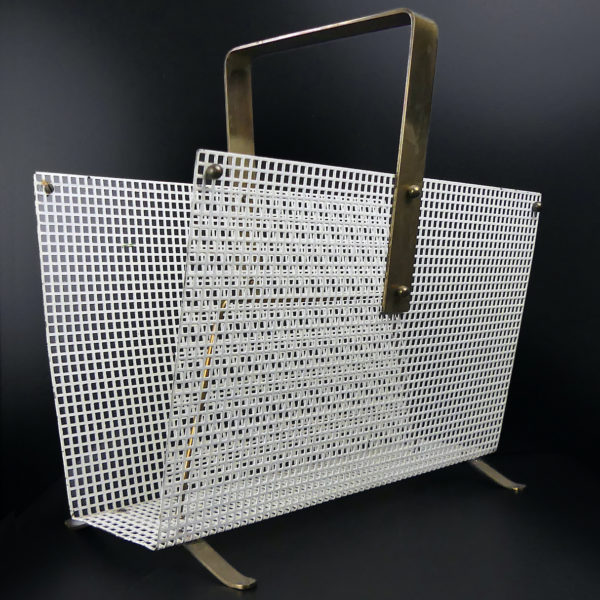 Porte-revue grillage blanc en métal et laiton Années 60 Design Allemand (3/4)