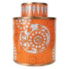 Pot à thé orange et blanc en cloisonné signé Fabienne Jouvin (face)