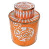 Pot à thé orange et blanc en cloisonné signé Fabienne Jouvin (dessus 3/4)
