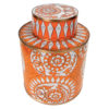 Pot à thé orange et blanc en cloisonné signé Fabienne Jouvin (dessus 3/4)