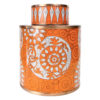 Pot à thé orange et blanc en cloisonné signé Fabienne Jouvin (face)