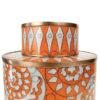 Pot à thé orange et blanc en cloisonné signé Fabienne Jouvin (détail)