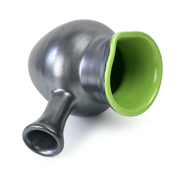 Pot à lait design gris anthracite et vert acidulé Céramique vintage (dessus 3/4)