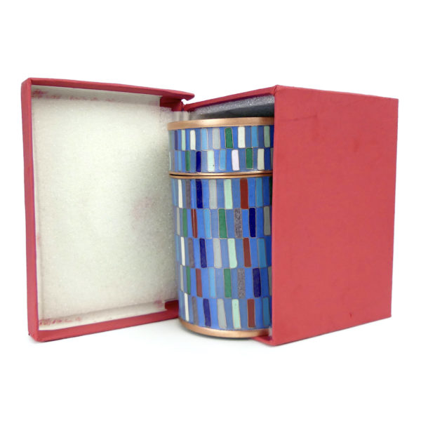 Petit pot camaïeu bleu vert en cloisonné émail sur cuivre Fabienne Jouvin – Image 12