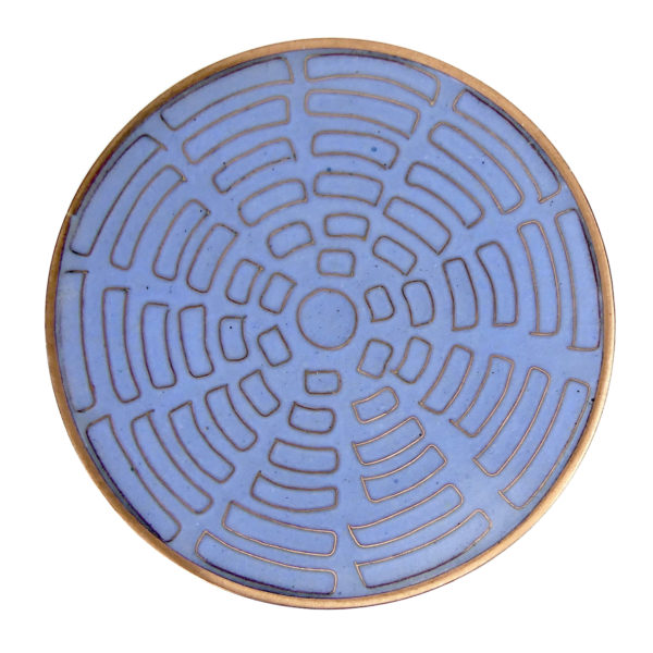 Petit pot camaïeu bleu vert en cloisonné émail sur cuivre Fabienne Jouvin (dessus)