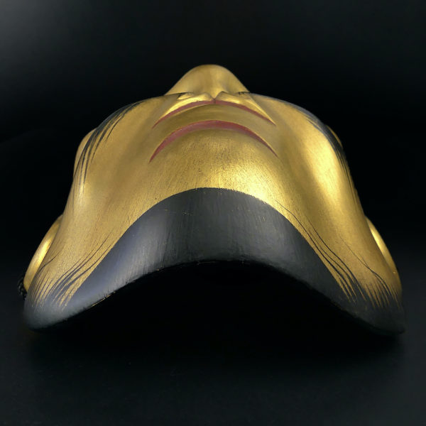 Masque doré Shishiguchi Gueule de lion du théâtre nô bois de cyprès doré (dessus)