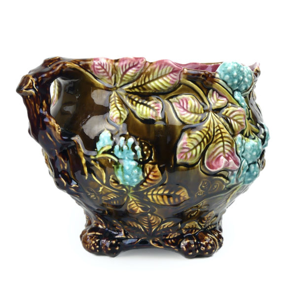 Cache-pot Marronnier en barbotine 805 de la Faïencerie Onnaing XIXe (3/4)