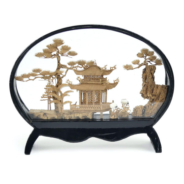 Diorama chinois vintage en balsa et liège Artisanat chinois (face)