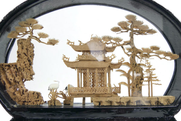 Diorama chinois vintage en balsa et liège Artisanat chinois (détail)