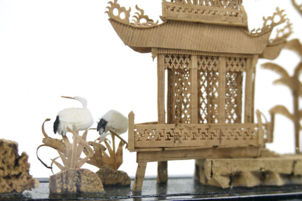 Diorama chinois vintage en balsa et liège Artisanat chinois (détail)