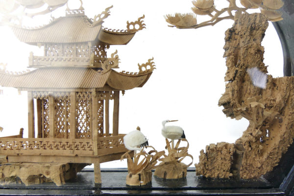 Diorama chinois vintage en balsa et liège Artisanat chinois (détail)