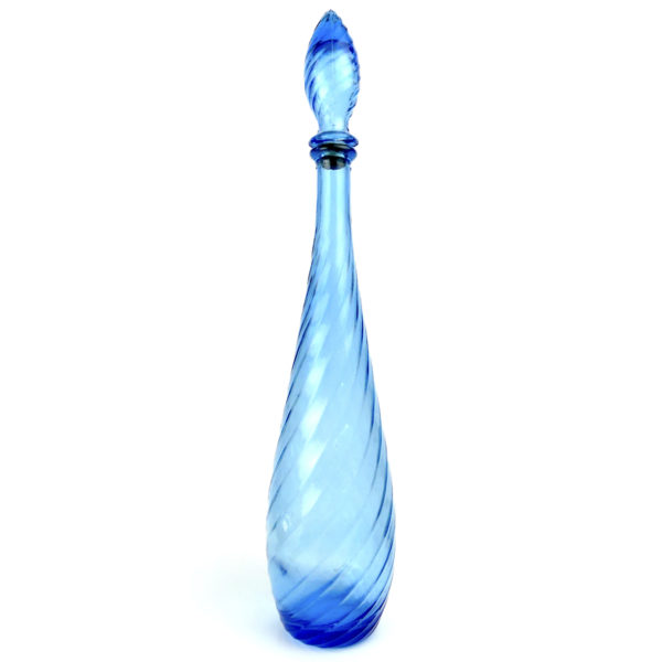 Trois carafes bleues italiennes avec bouchons en verre d’Empoli Mi-XXe (carafe 1)