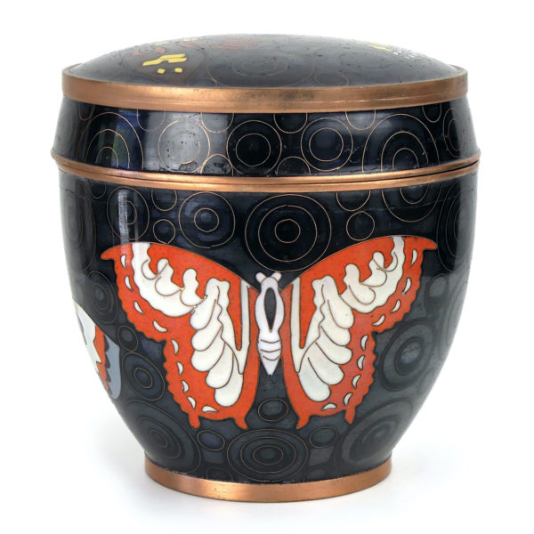 Pot rond noir papillons en cloisonné Fabienne Jouvin Paris (face)