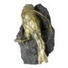 Petit oiseau mort en bronze sur bloc de granit (profil)