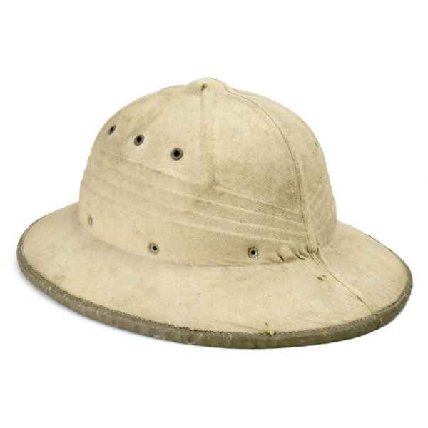 Casque colonial français Sahara salacot léger sable et vert France (3/4)