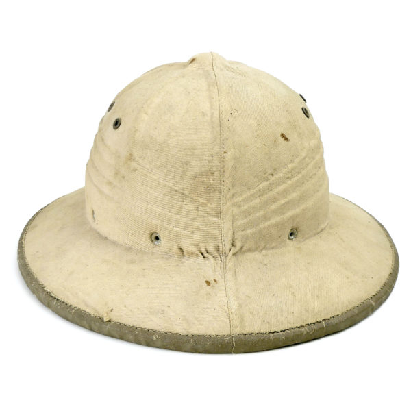 Casque colonial français Sahara salacot léger sable et vert France (face)