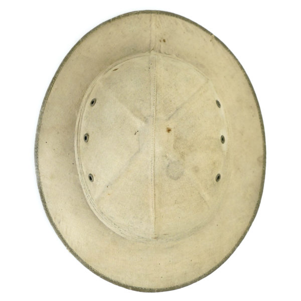 Casque colonial français Sahara salacot léger sable et vert France (dessus)