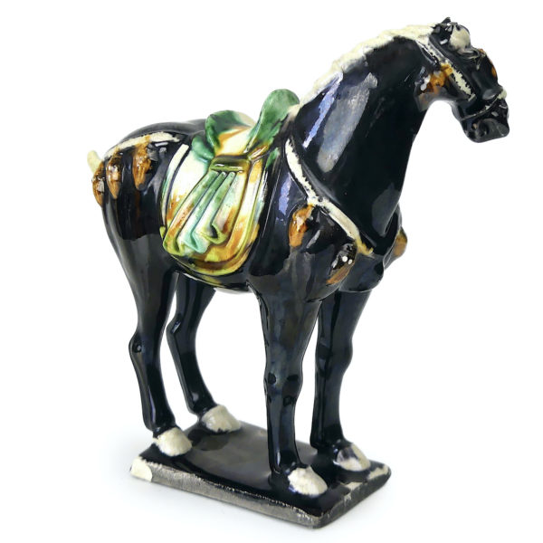 Petit cheval noir style Tang en céramique émaillée chinoise (3/4)