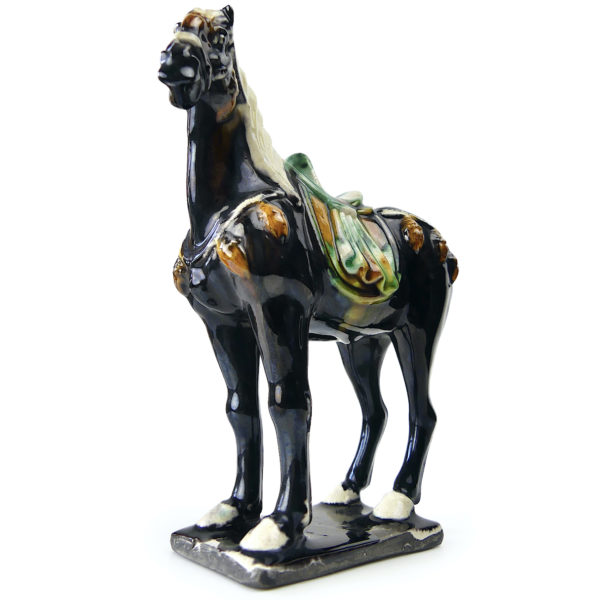Petit cheval noir style Tang en céramique émaillée chinoise (3/4)