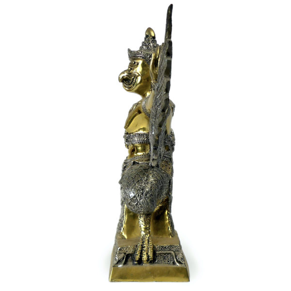 Statue Garuda royal en bronze doré et argenté Phra Khrut Pha Thaïlande (profil)