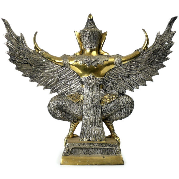 Statue Garuda royal en bronze doré et argenté Phra Khrut Pha Thaïlande (dos)