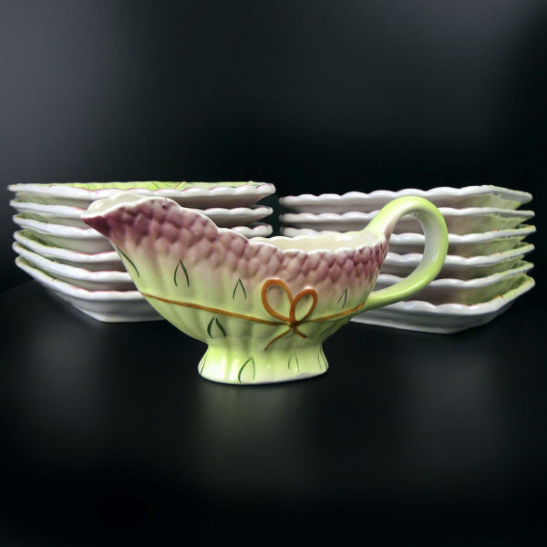 Service à asperges ancien 1 saucier et 12 assiettes What’s Vincent Cadeaux