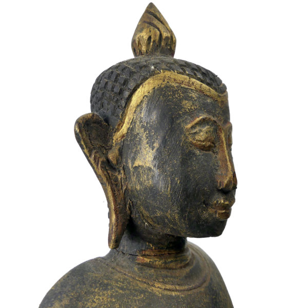 Bouddha thaïlandais debout ancien en bois doré Abhaya-mudrā Varada-mudrā (détail)