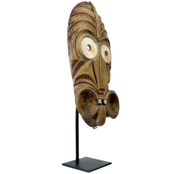 Long masque en bois sculpté sur socle Collection ethnique Art tribal (3/4)