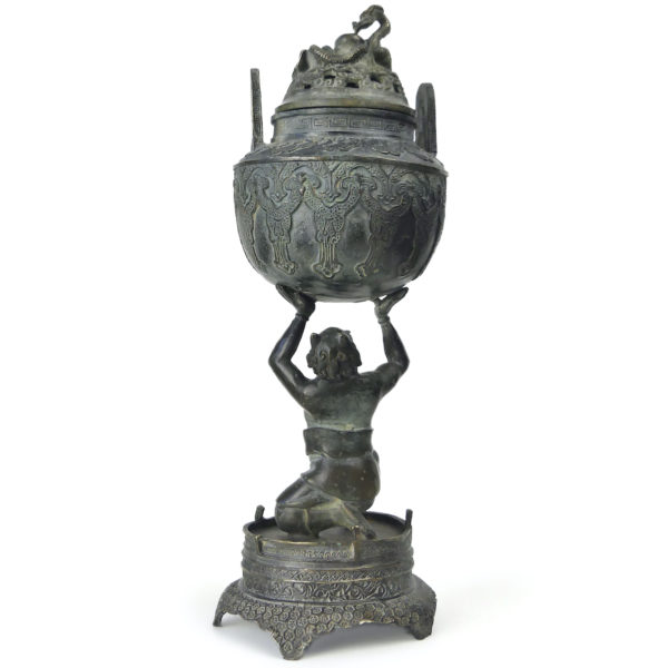 Brûle-encens Oni démon hurlant en bronze Encensoir kōro Début Shōwa (dos)