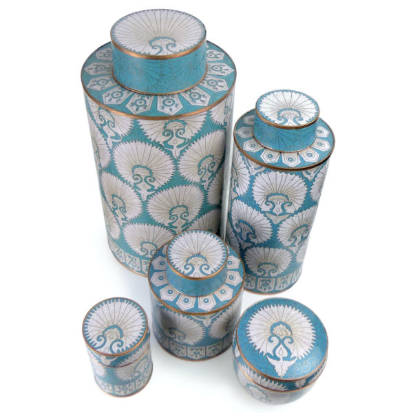 Cloisonnés éventails turkmen bleu et blanc Fabienne Jouvin Paris