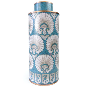 Pot long cloisonné éventails turkmen bleu et blanc Fabienne Jouvin Paris (face)