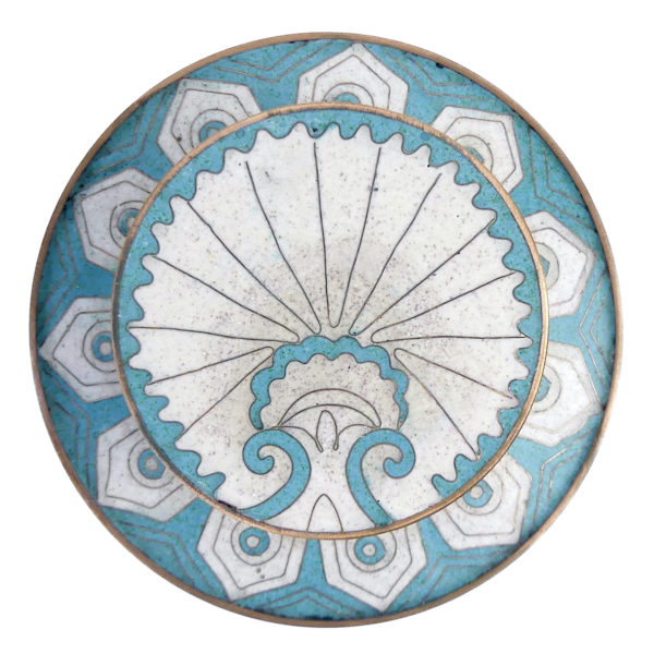 Pot long cloisonné éventails turkmen bleu et blanc Fabienne Jouvin Paris (dessus)