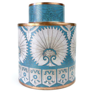 Pot cloisonné éventails turkmen bleu et blanc Fabienne Jouvin Paris (face)