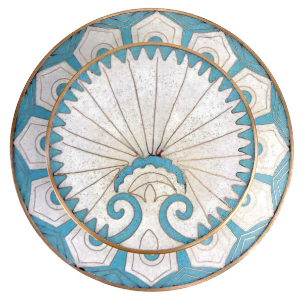 Pot cloisonné éventails turkmen bleu et blanc Fabienne Jouvin Paris (dessus)